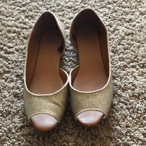 Gold peep toe flats